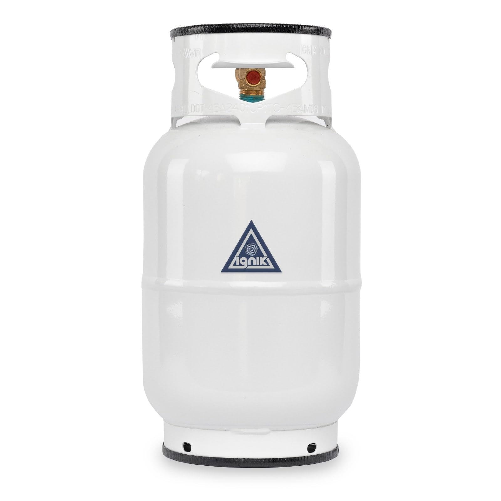 Ignik refillable gas growler propane tank 10lb white front view for portable outdoor cooking fuel.
