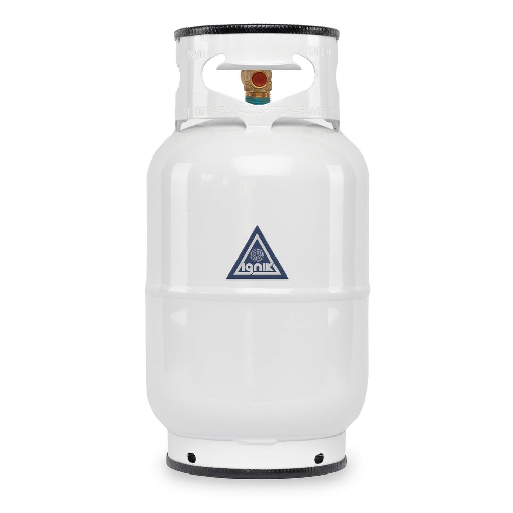 Ignik refillable gas growler propane tank 10lb white front view for portable outdoor cooking fuel.