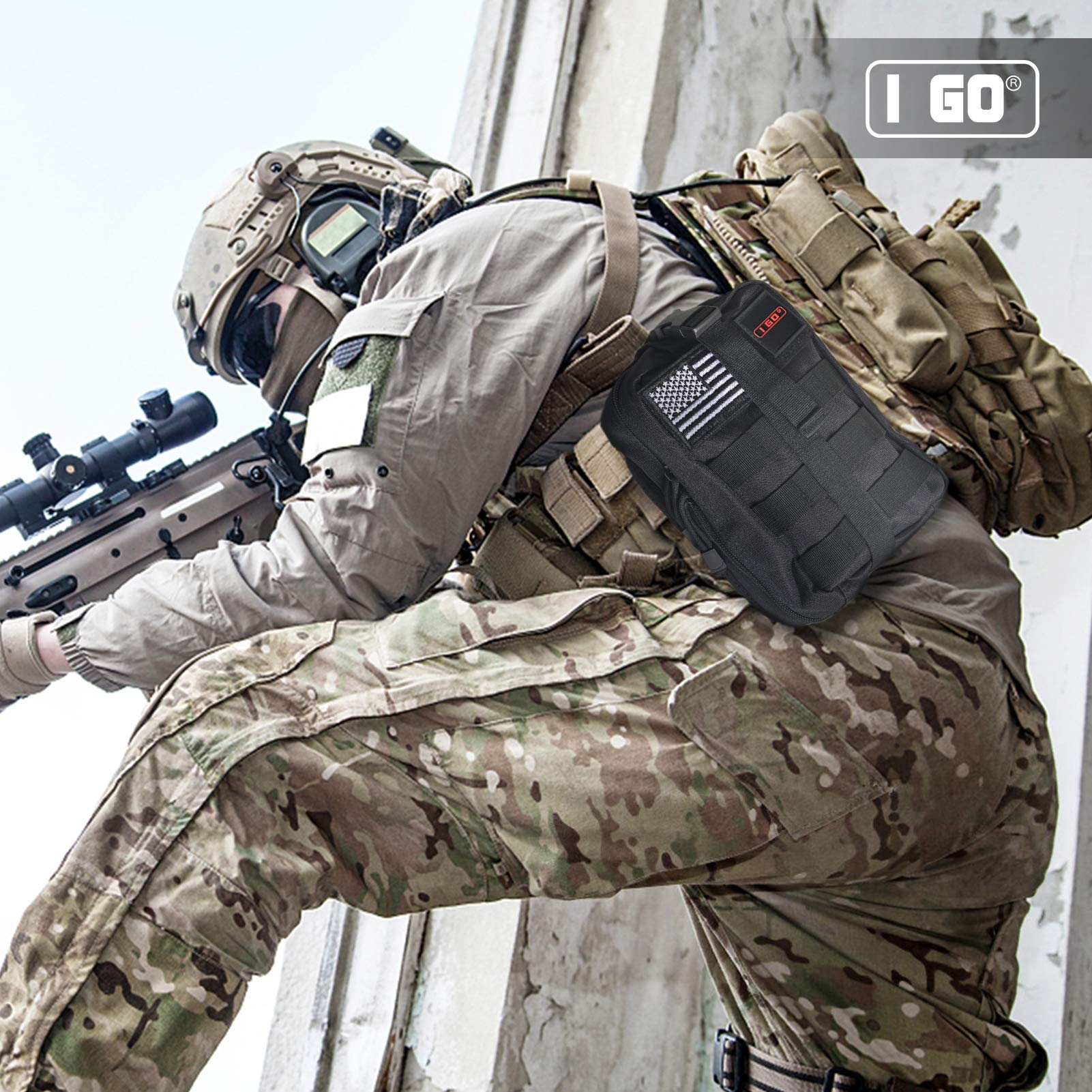 I GO MOLLE attachment straps secure the pouch to compatible bags