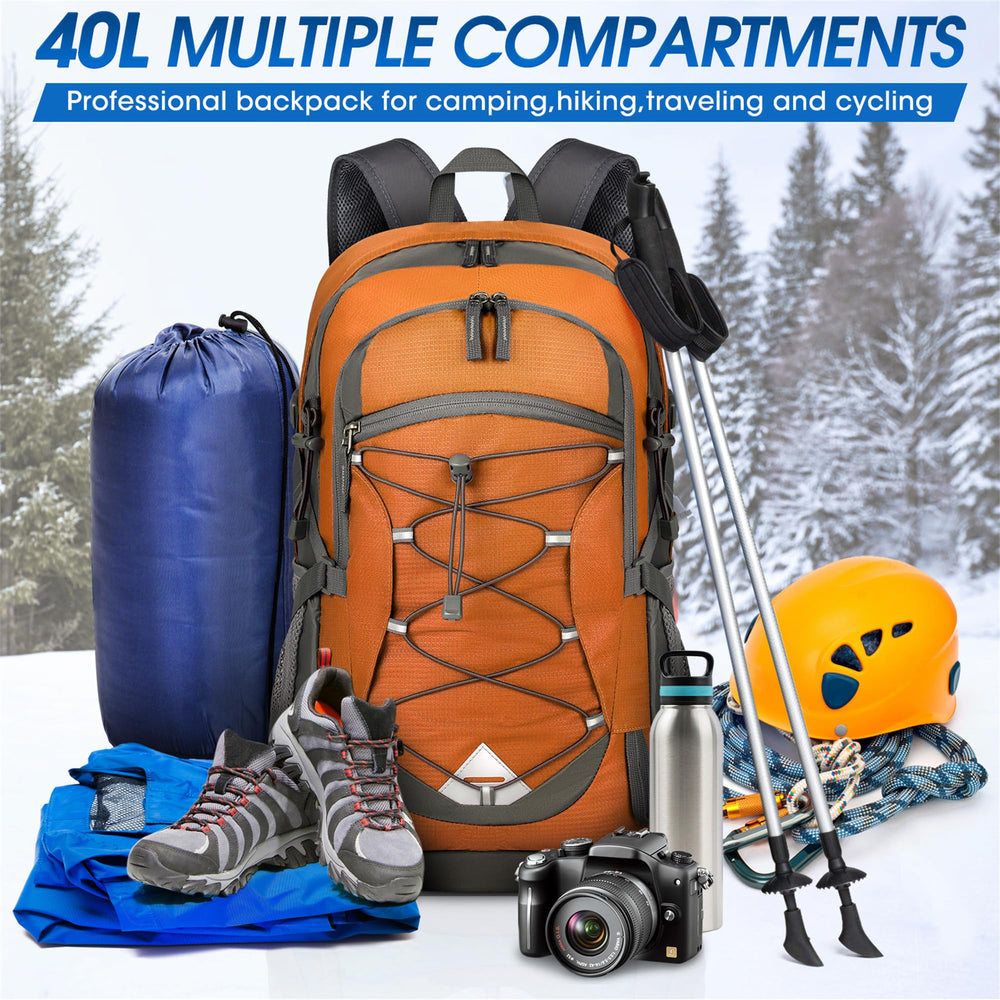 IGOLUMON 40L bottom straps hold tents and mats for easy carry.