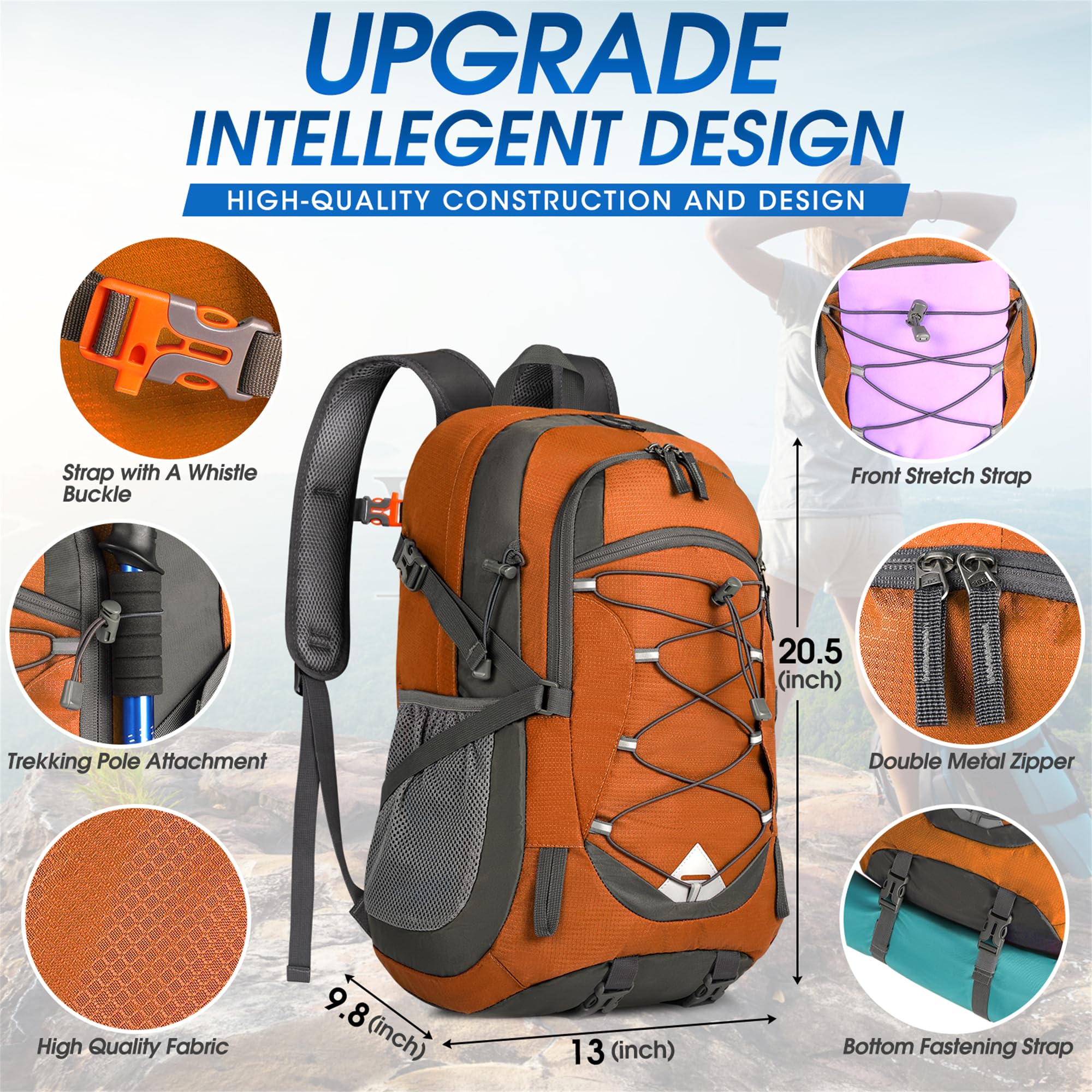 IGOLUMON hiking backpack compartments organized for quick access during day trips.