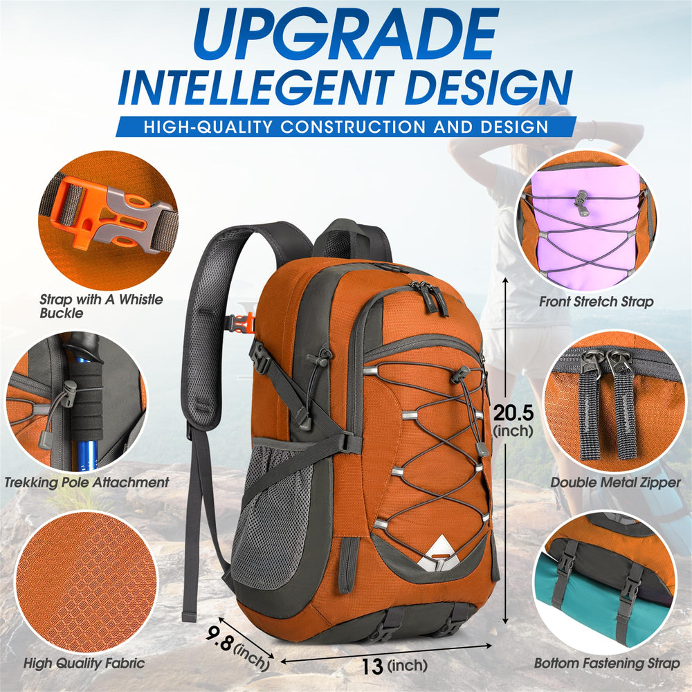 IGOLUMON hiking backpack compartments organized for quick access during day trips.