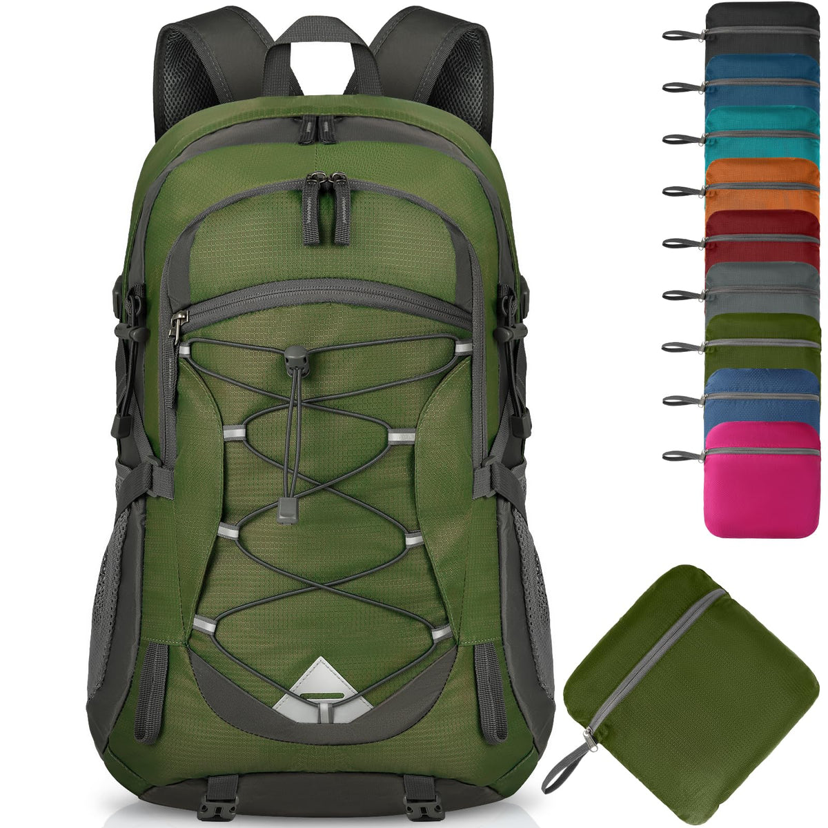 IGOLUMON Hiking Backpack 40L folded for compact travel and quick storage.