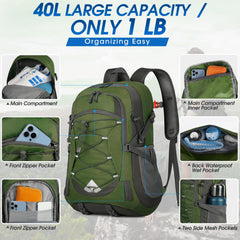 IGOLUMON Hiking Backpack 40L main compartment open for easy gear organization.