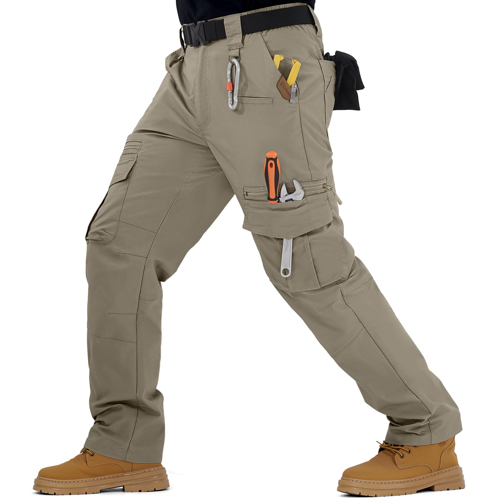 IGOLUMON men's stretch tactical pants fabric close-up shows tear-resistant cross weave for durability.