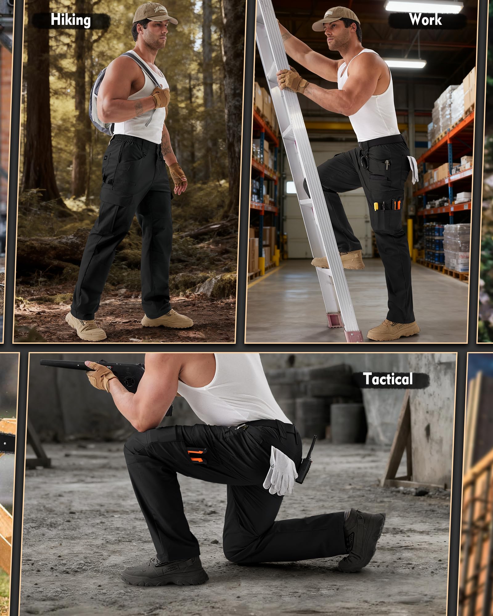 IGOLUMON pants highlight knee articulation for flexible bending during climbs and crouching.