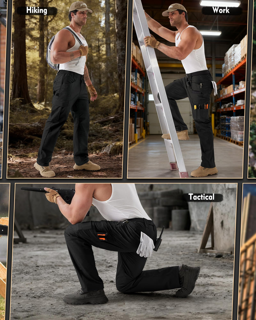 IGOLUMON pants highlight knee articulation for flexible bending during climbs and crouching.