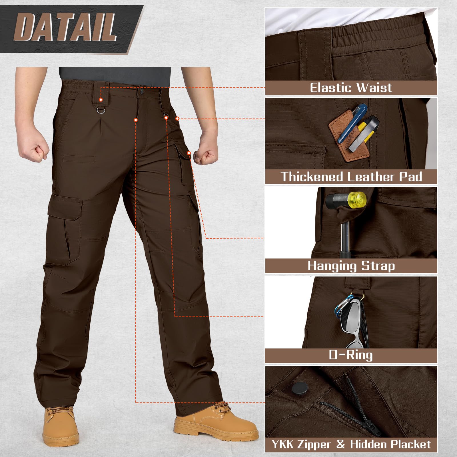 IGOLUMON men's stretch tactical pants woven ripstop fabric enhances tear resistance and mobility