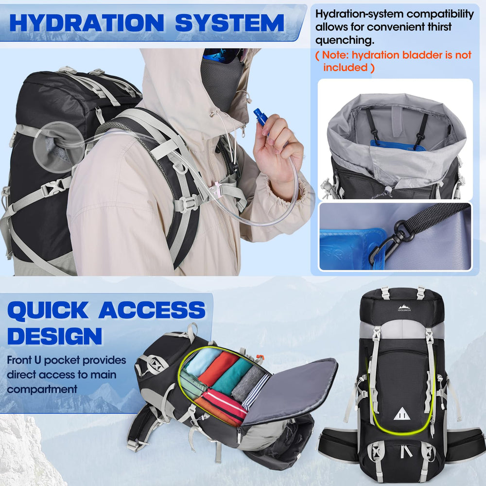 IGOLUMON 60L front wet pocket helps separate damp gear.