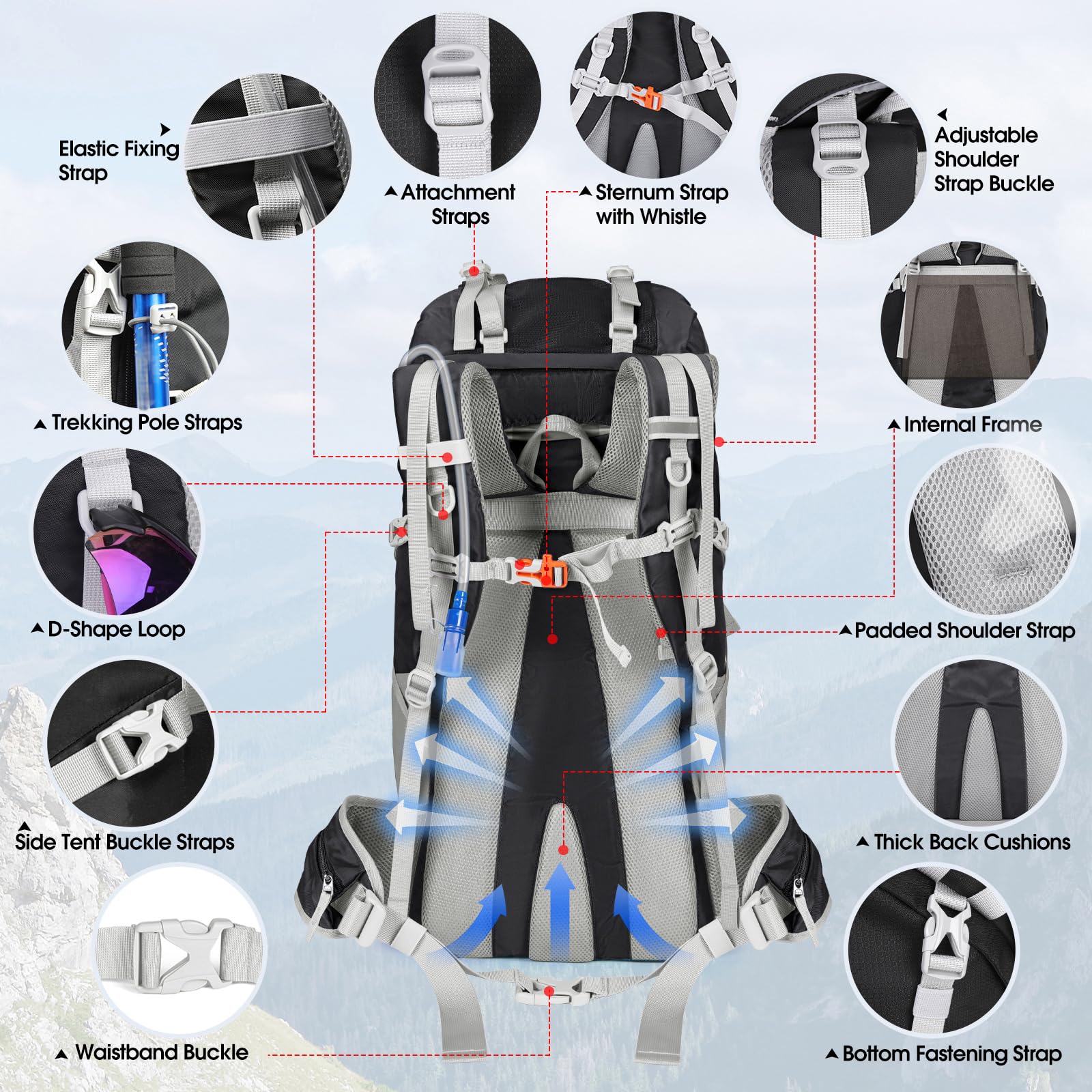 IGOLUMON 60L hydration bladder sleeve supports on-the-go hydration.