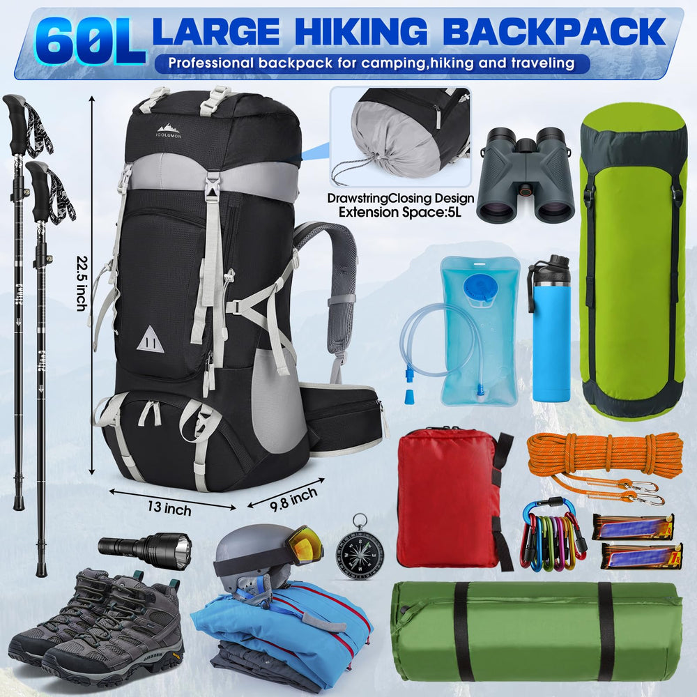 IGOLUMON 60L main compartment shows roomy layout for camping gear.