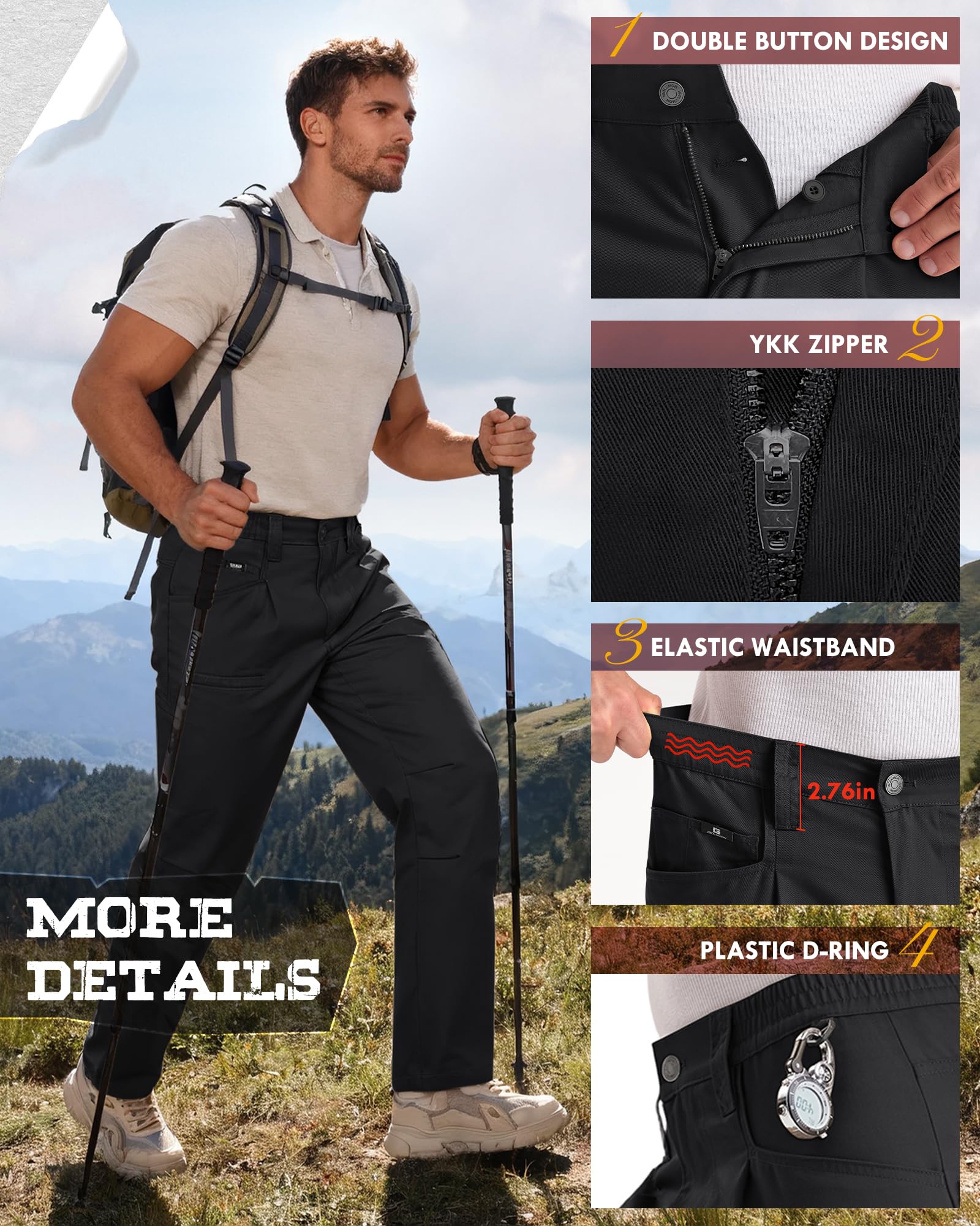 IGOLUMON cargo pants knee-area with articulated design for bending and kneeling.