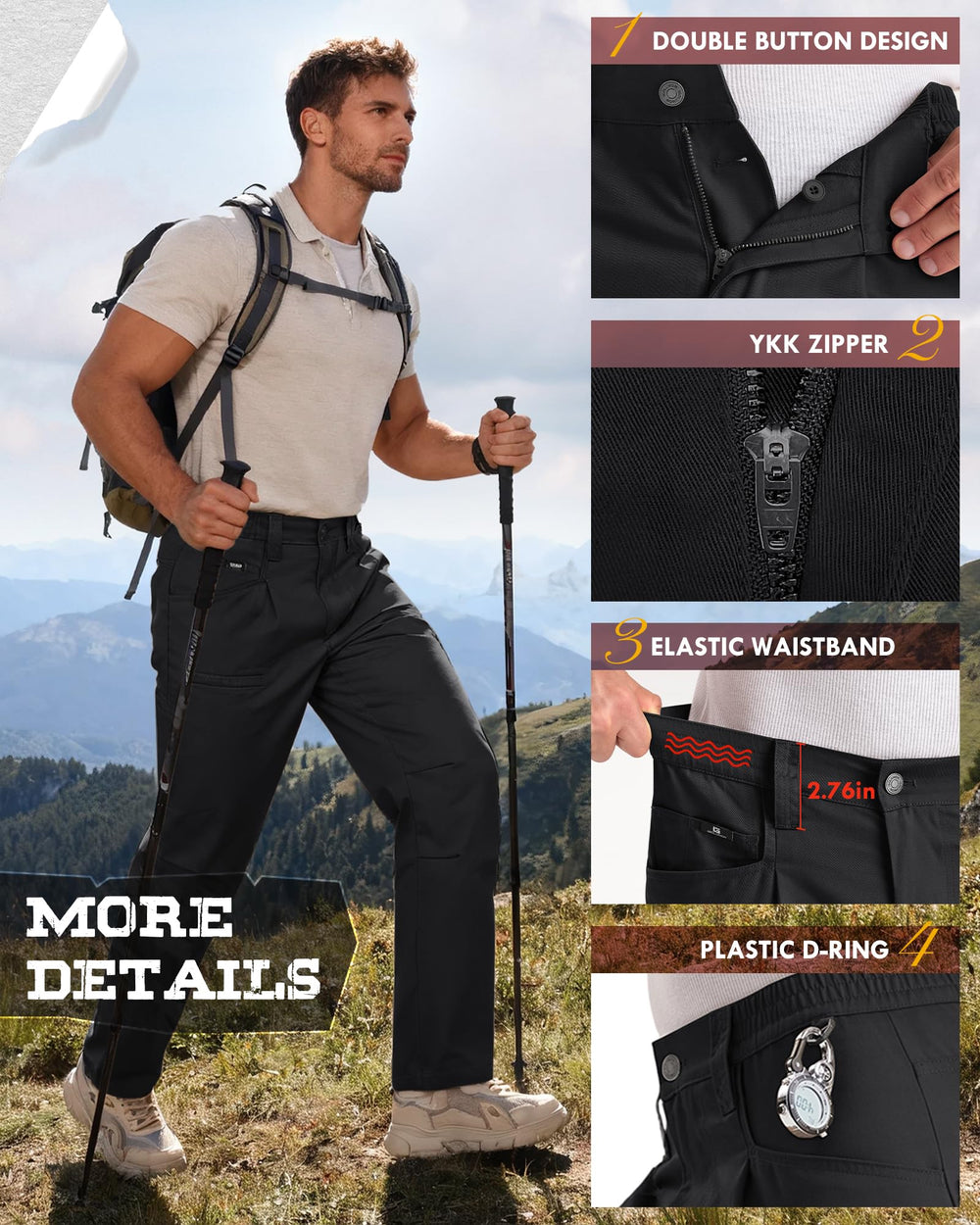 IGOLUMON cargo pants knee-area with articulated design for bending and kneeling.