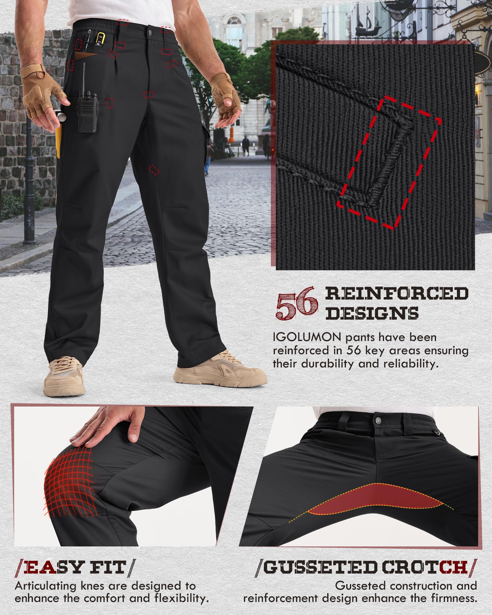 IGOLUMON cargo pants outdoor-ready use illustrates versatile daily wear.