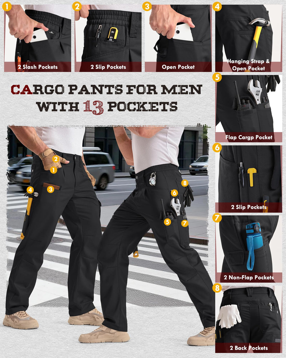 IGOLUMON cargo pants reinforced stitching and gusset ensure longevity and flexibility.