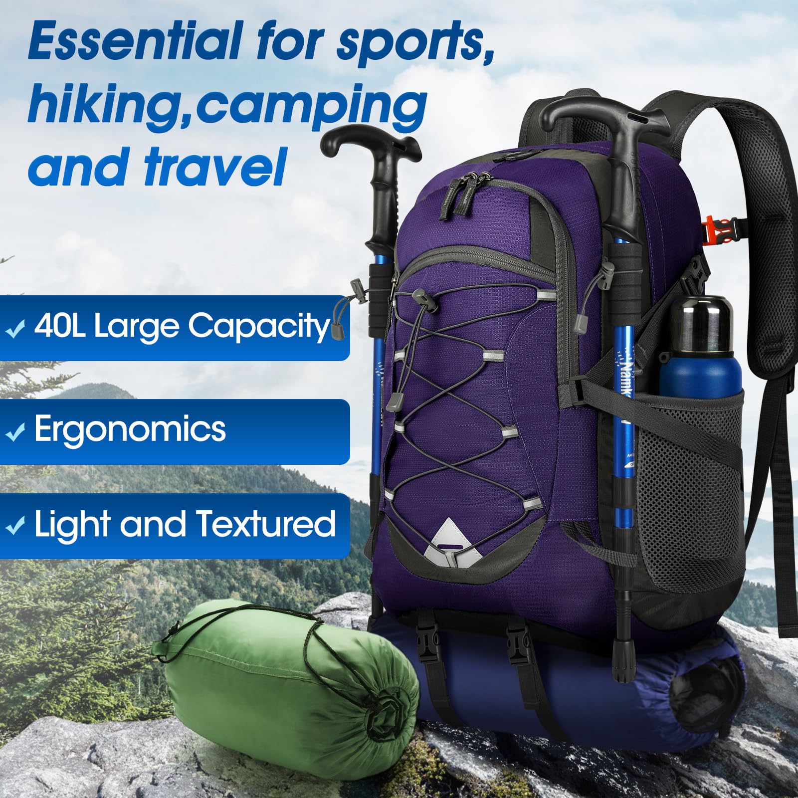 IGOLUMON night-friendly hiking backpack ready for outdoor adventures.