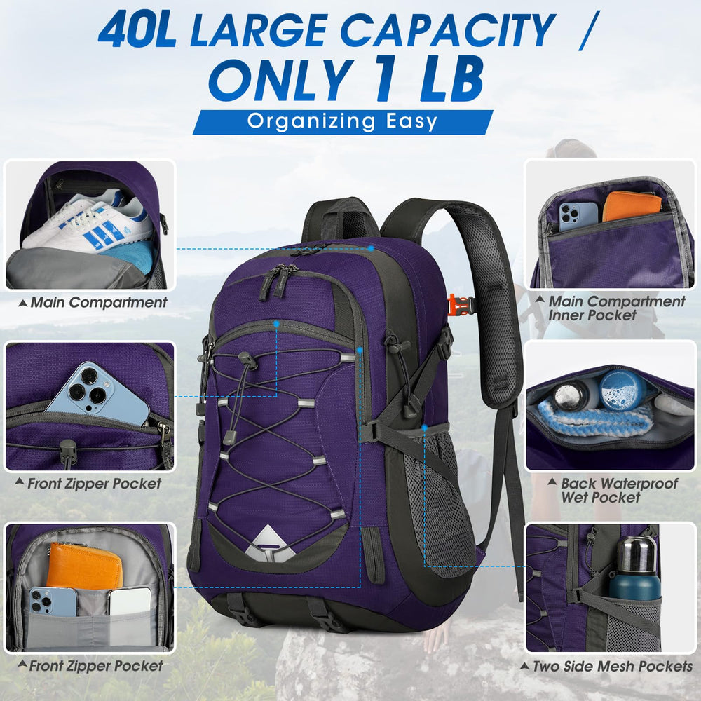 IGOLUMON 40L backpack features reflective signs for nighttime visibility.