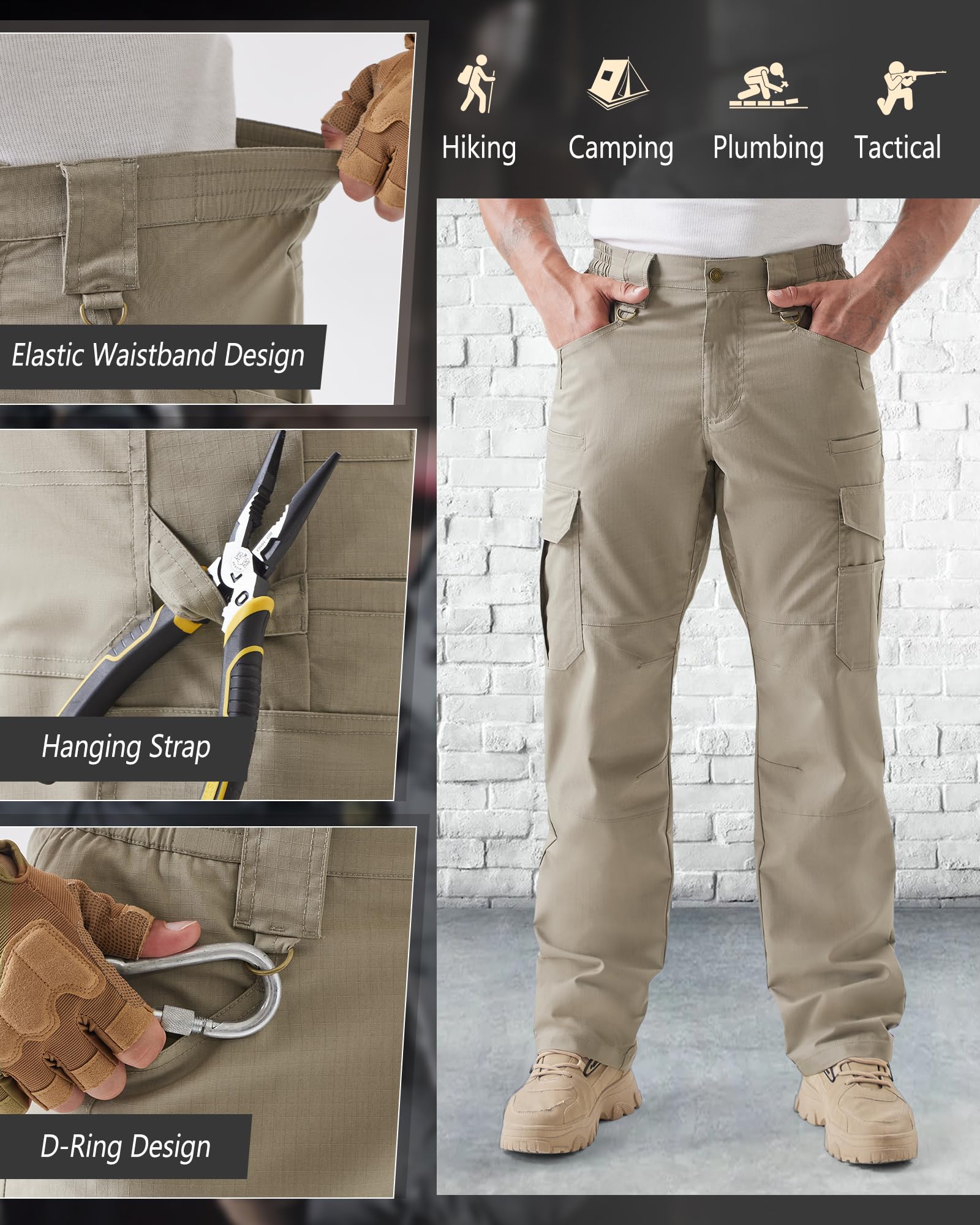 IGOLUMON cargo pants knee articulation close-up illustrates enhanced mobility during bending