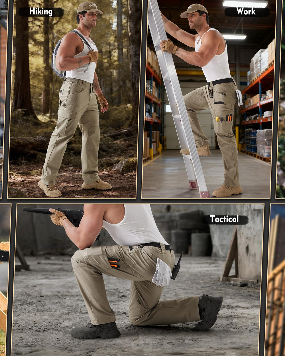 IGOLUMON men's pants side pocket close-up highlights 11-pocket system for organized tools