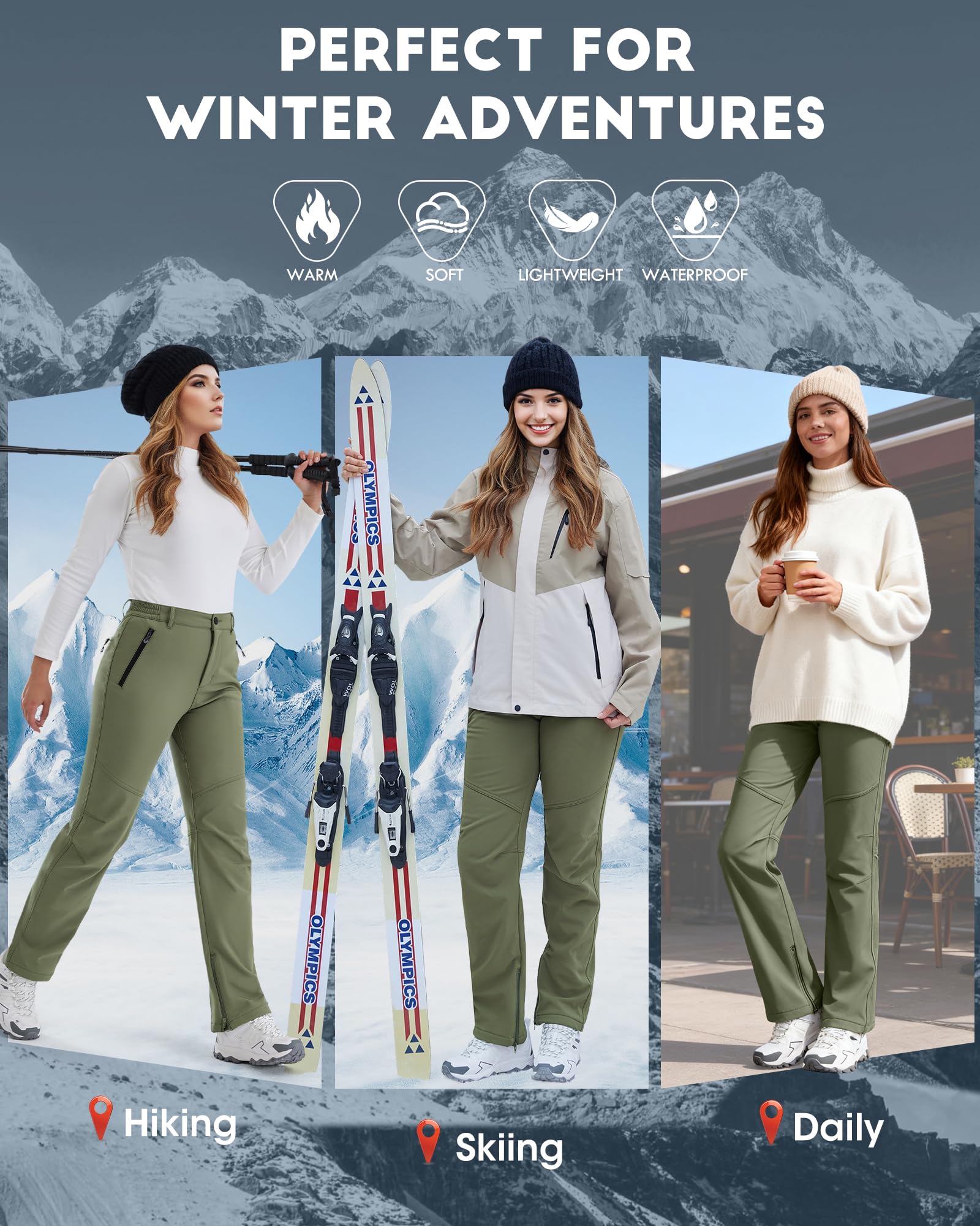 IGOLUMON Snow Ski Pants knee area shows easy bending for mobility.