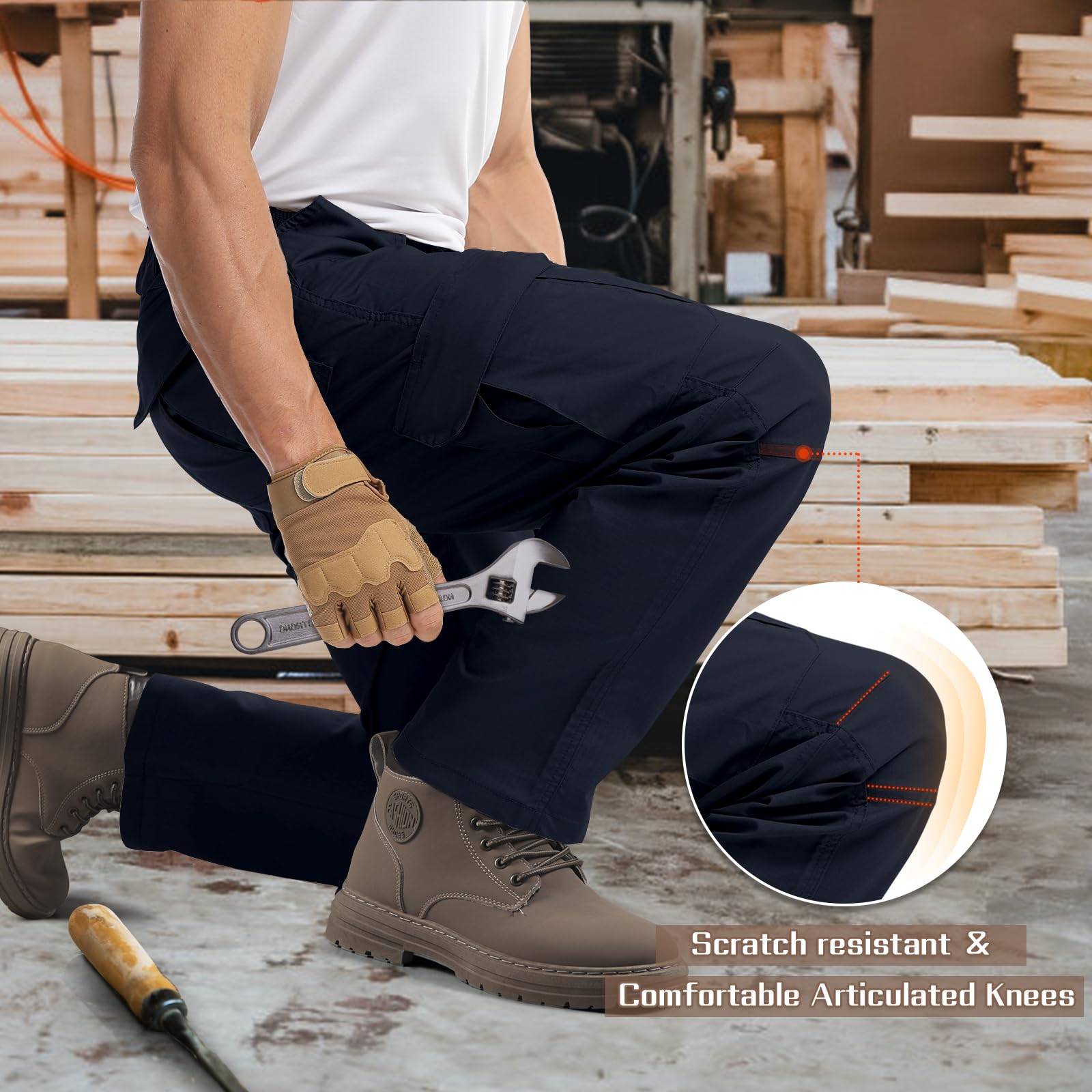 IGOLUMON StretchTactical pants knee reinforcement shows durability during kneeling, crawling, or climbing