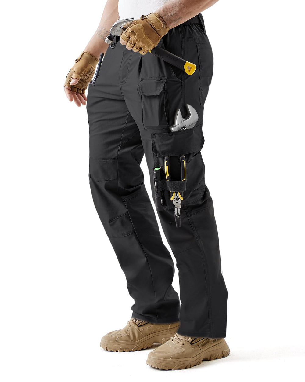 IGOLUMON men's stretch tactical pants show the 15-pocket layout for tool carrying.