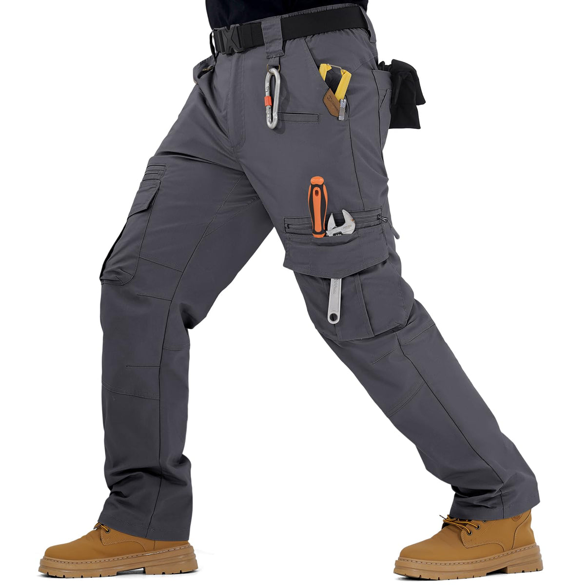 IGOLUMON men's stretch tactical pants side pocket for quick tool access.