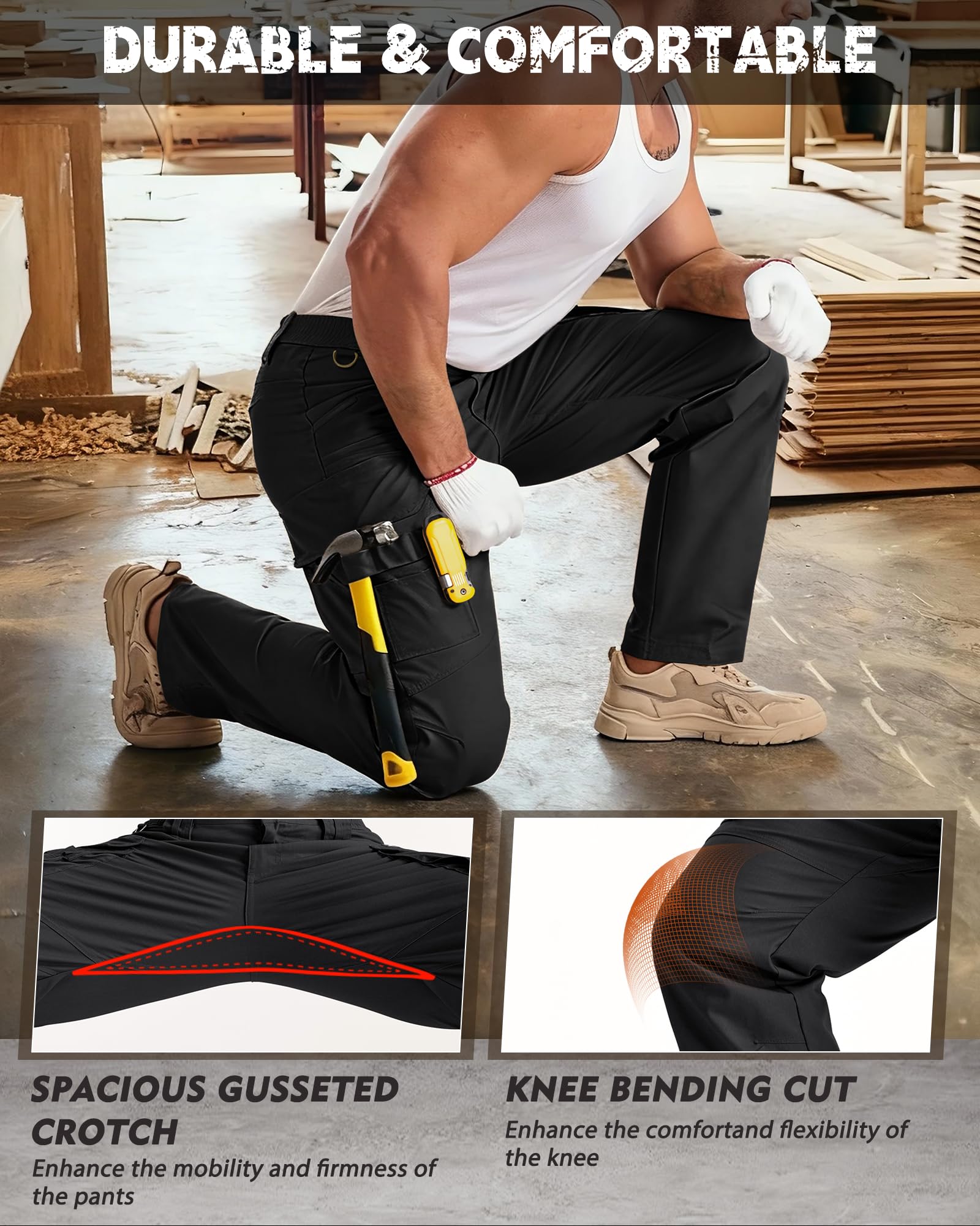 igulumon work pants elastic waistband offers flexible all-day fit