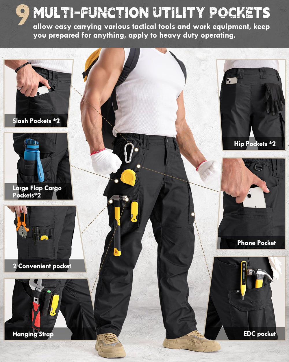 igulumon work pants knee reinforcement detail supports kneeling and movement