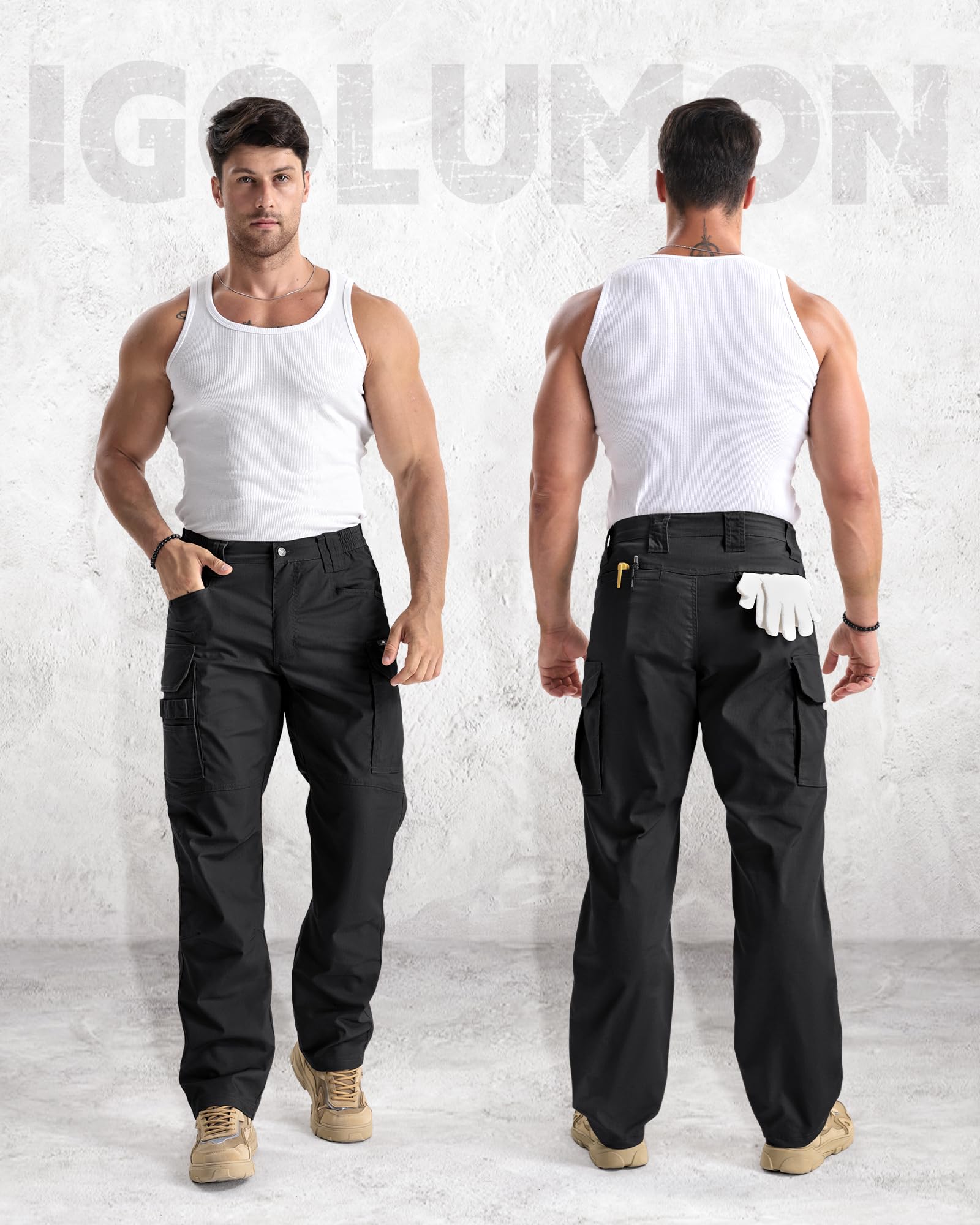 igulumon work pants pocket layout shows secure organization on site