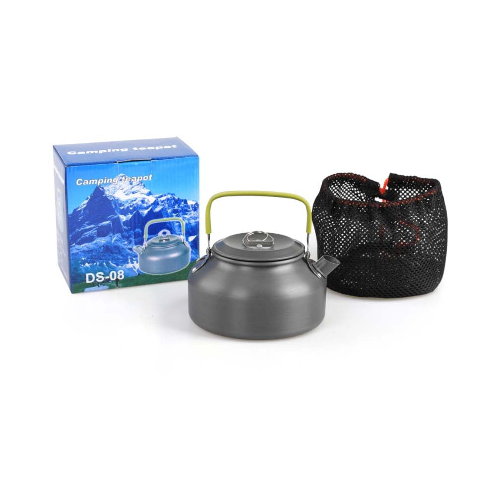 IGYYO gray kettle in outdoor setting ready for camping adventures.
