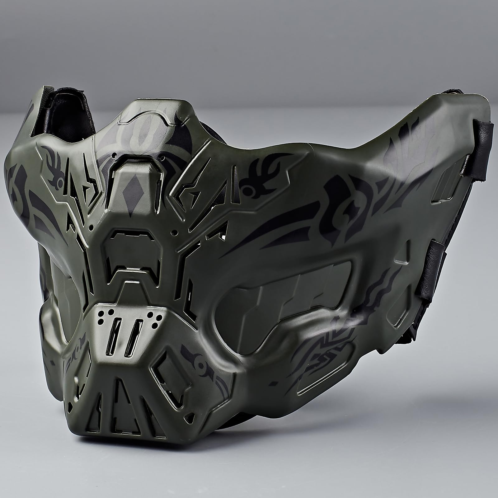 iHOO Airsoft half-face ghost mask in green, side view for tactical play