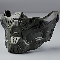iHOO Airsoft half-face ghost mask in green, side view for tactical play