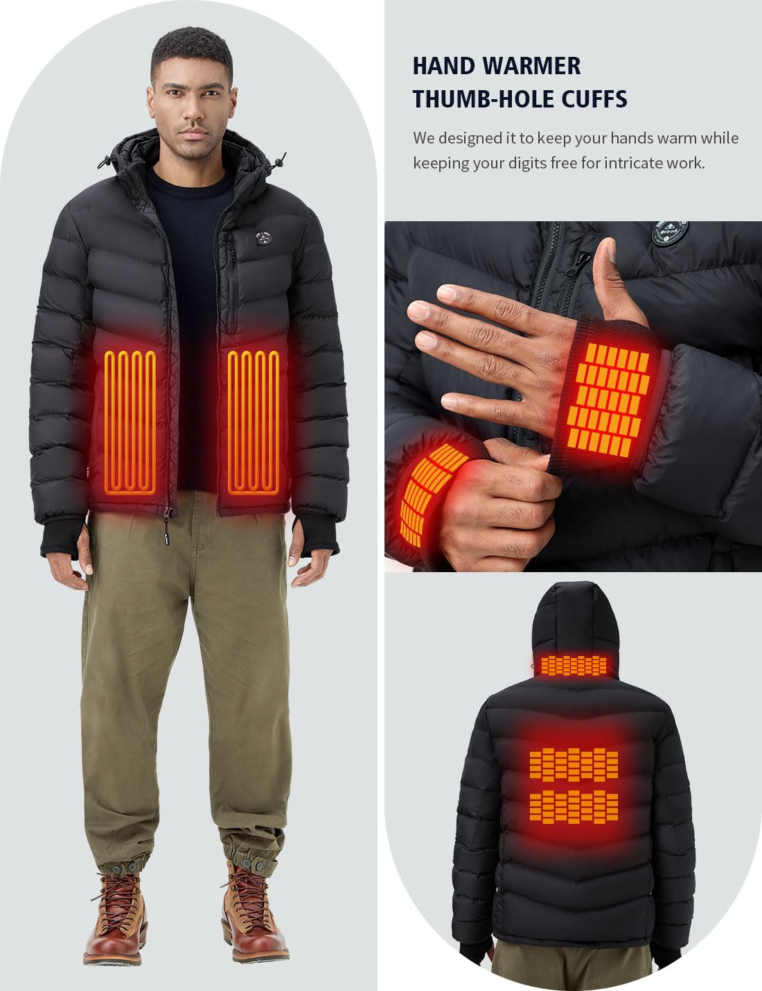 iHood offers three heating levels for customizable warmth in changing weather.