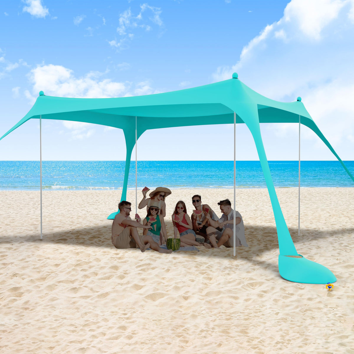ihuan Beach Tent 10x10ft setup offers spacious shade for gatherings.