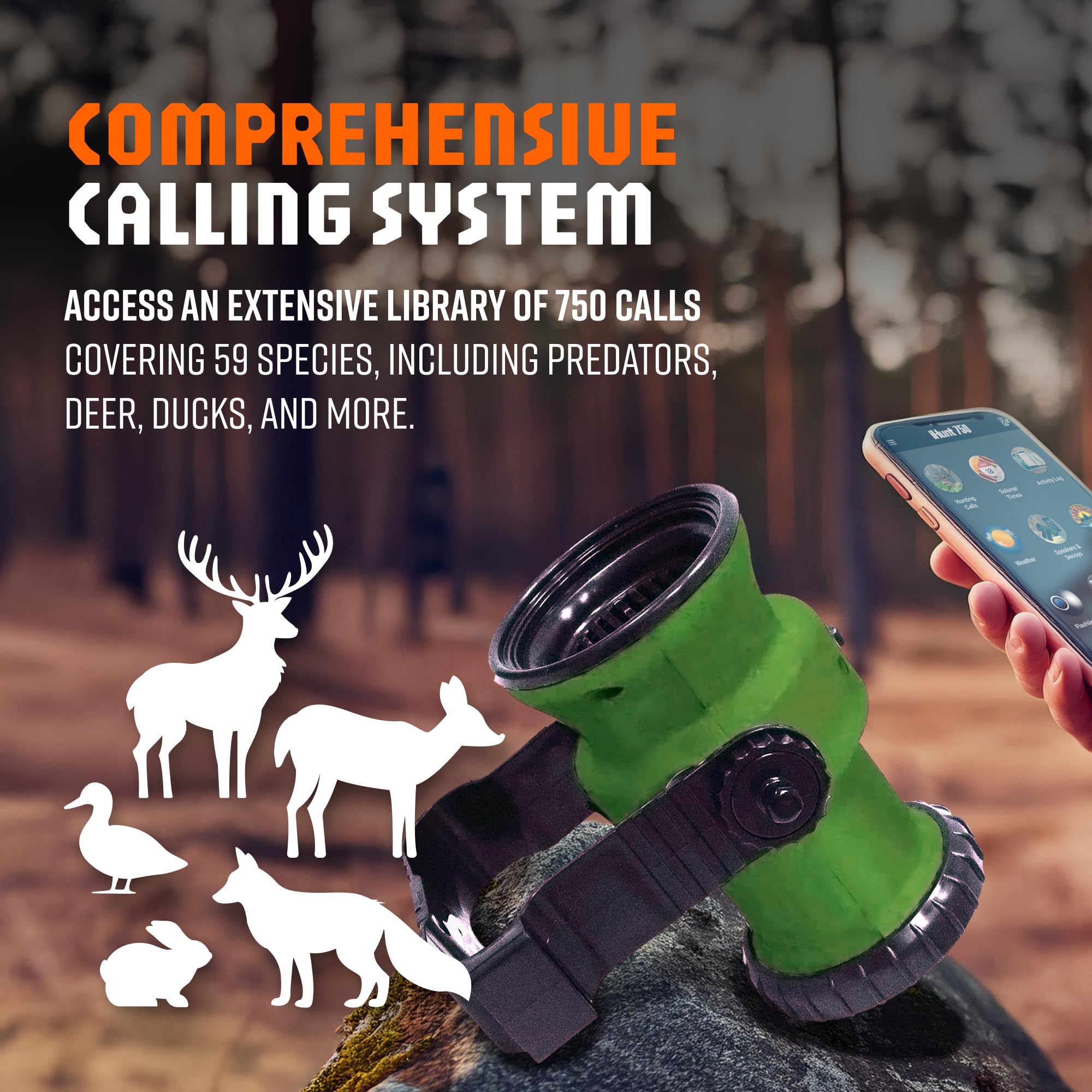 ihunt 59-species call library highlights versatile wildlife options.