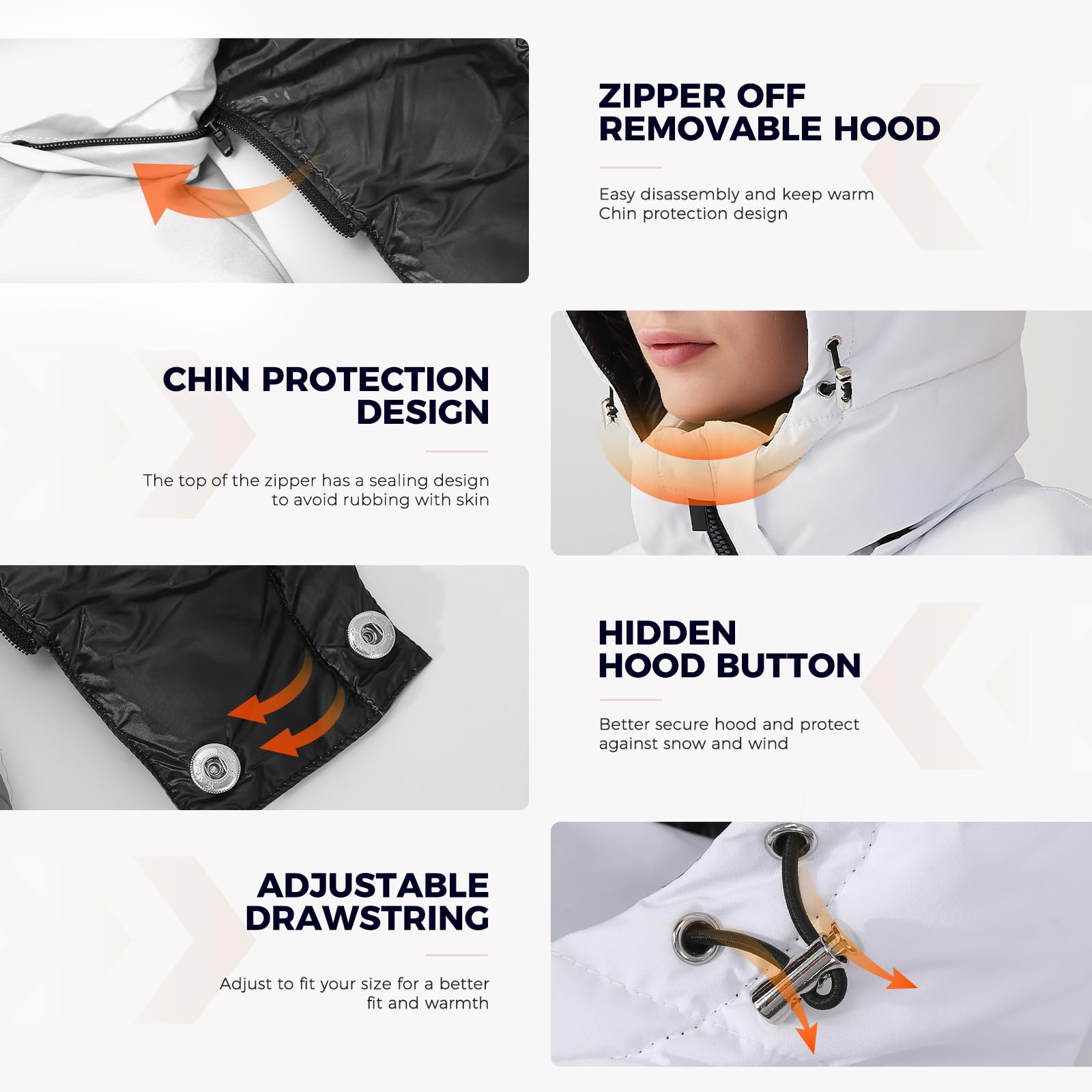 IKAZZ detachable hood image highlights removable warmth and weather protection