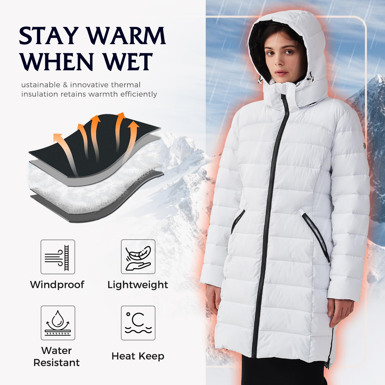 IKAZZ white jacket side-hem zipper demonstrating adjustable coverage and styling options