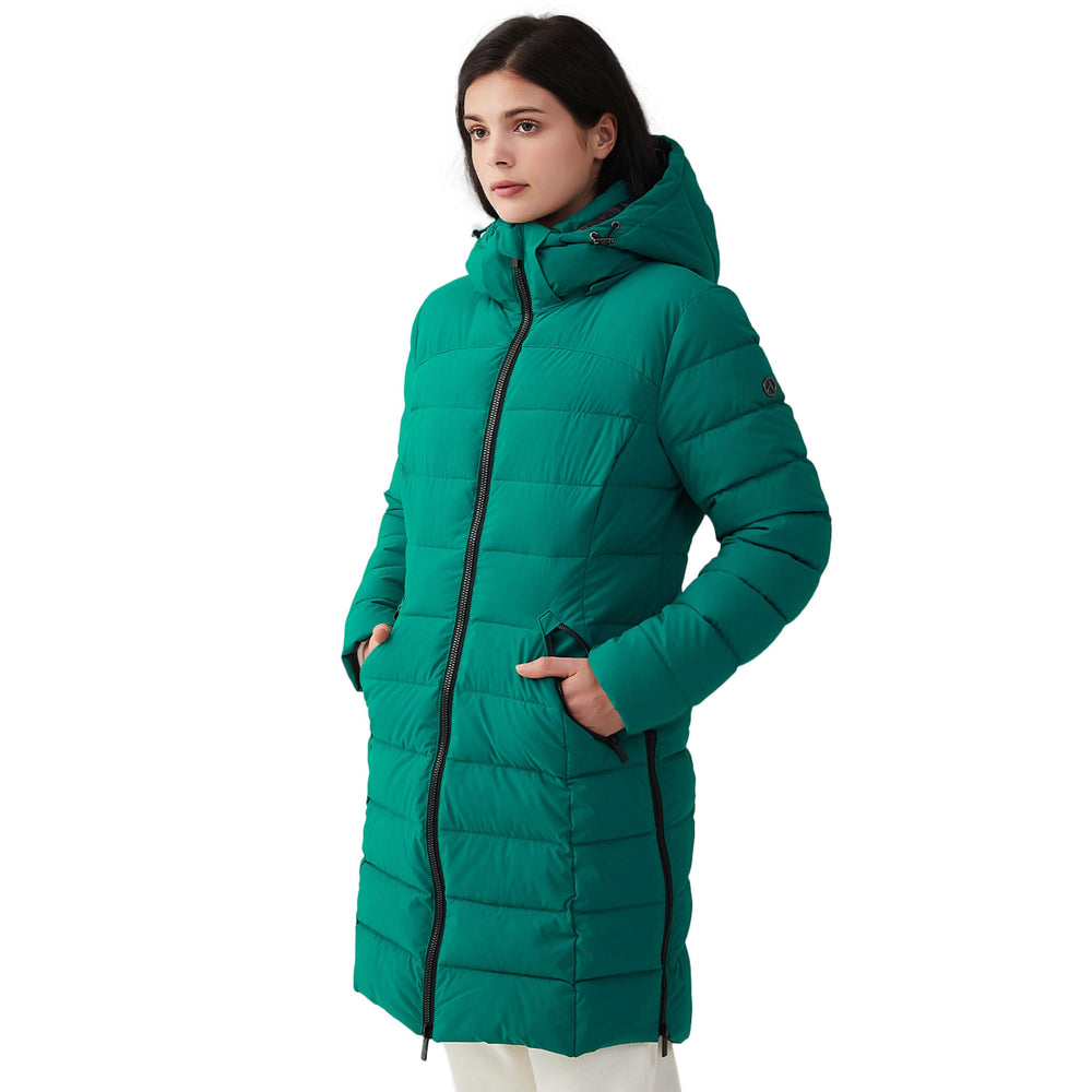 IKAZZ women's winter packable coat on hanger highlights versatile design for cold weather