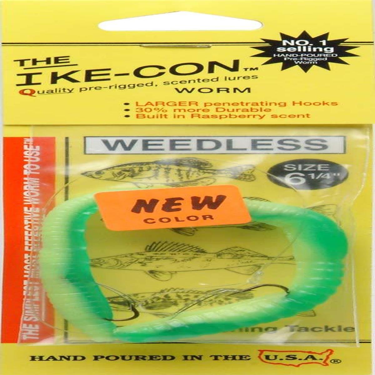 Ike-Con weedless worm lure in green chartreuse, ideal for weedline bass fishing