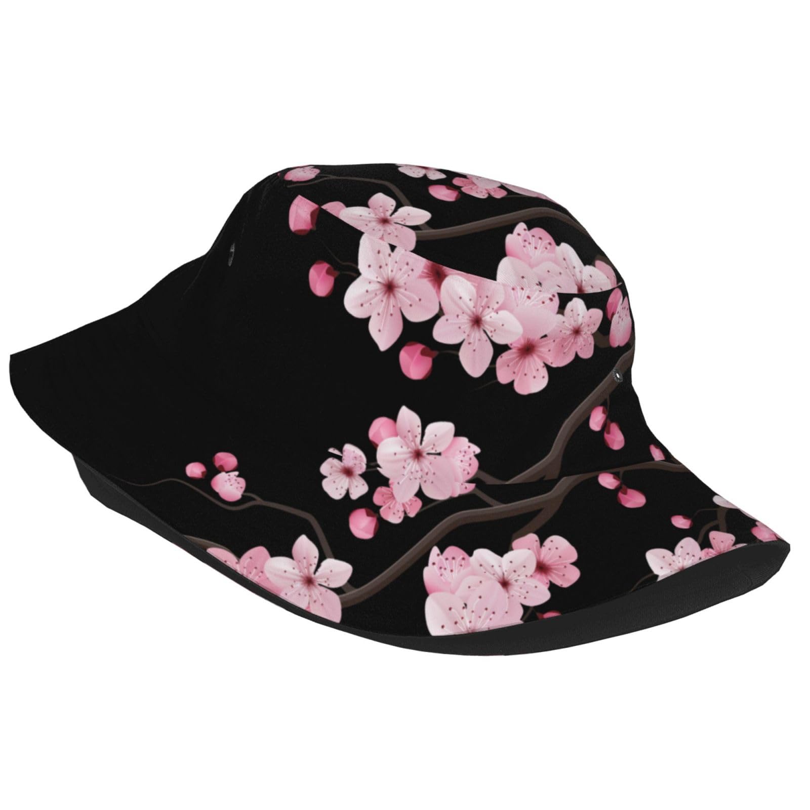 ILEABEC Cherry Blossoms bucket hat side view showing breathable, comfortable wear