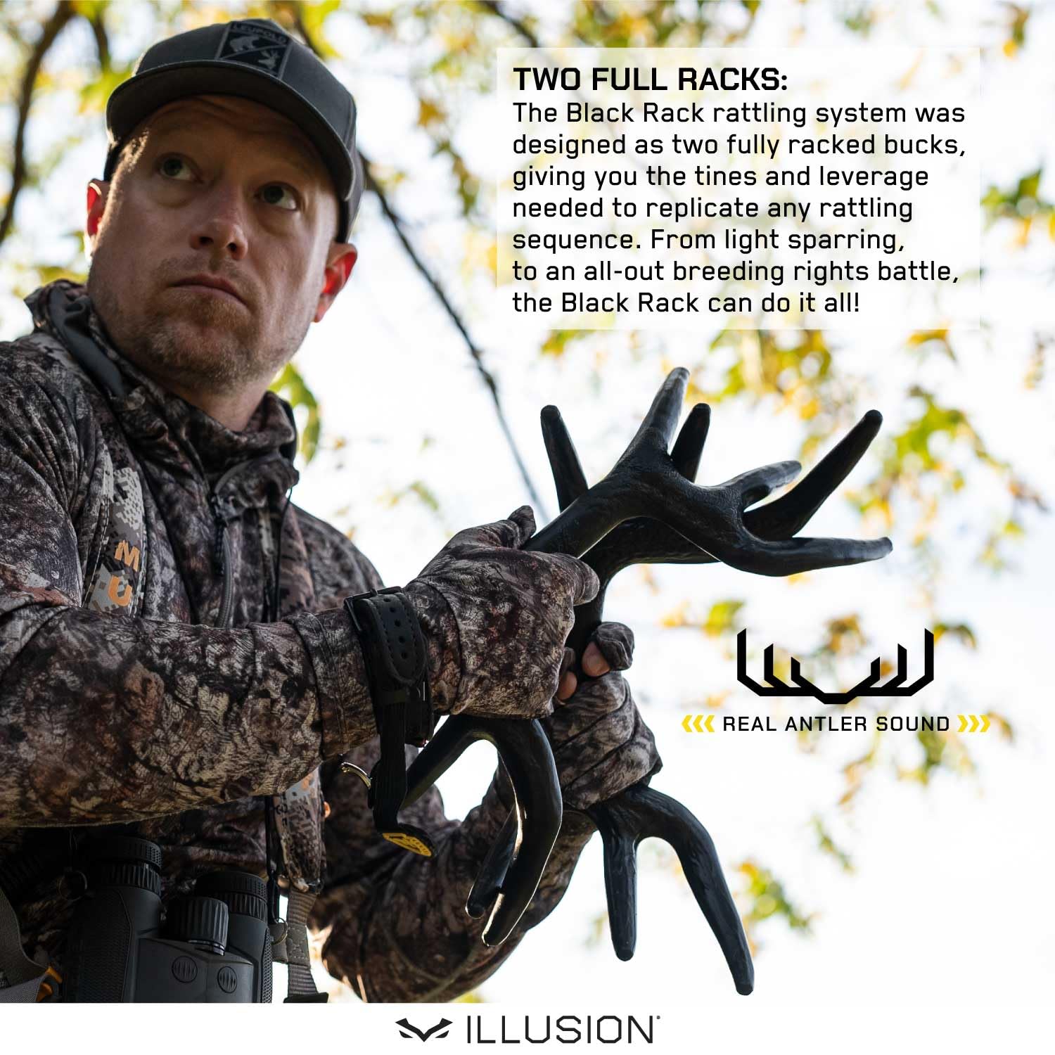 Illusion Black concealment matte finish image emphasizes stealth approach and near-distance rattling.