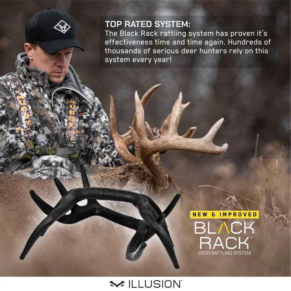 Illusion deer hunting gear rattling setup demonstrates effective buck attraction from a distance.