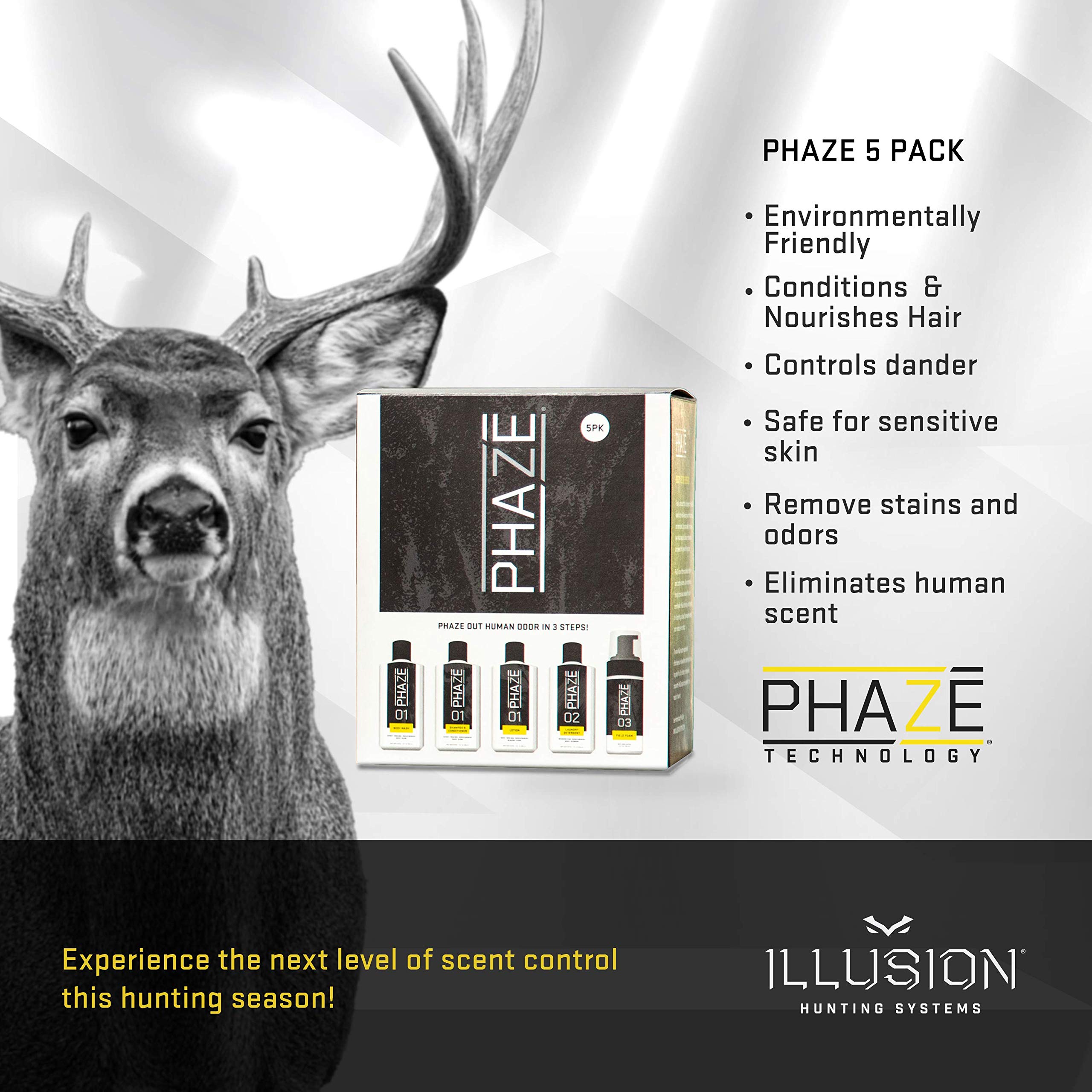 Illusion Systems PhaZe Body Wash bottle cleanses skin and reduces odor signals.