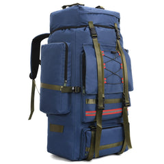 ILOOXI hiking backpack 130L blue front view, ideal for weekend treks and camping.