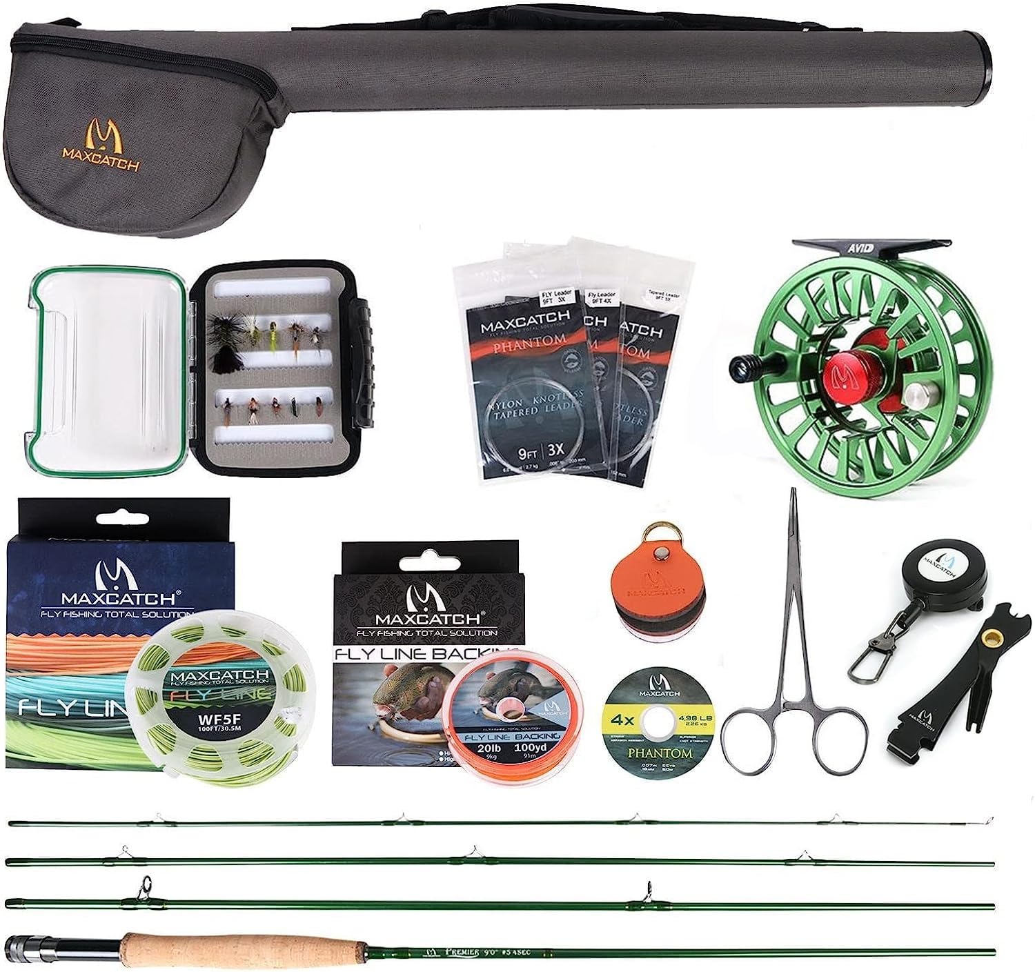 Maximumcatch Premier Fly Rod & Reel Combo — 9' 7WT, Half-Handle Rod, Green AVID Reel