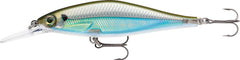 Rapala Shadow Rap Shad Deep Moss Back Shiner front view showing textured scale body for lifelike flash