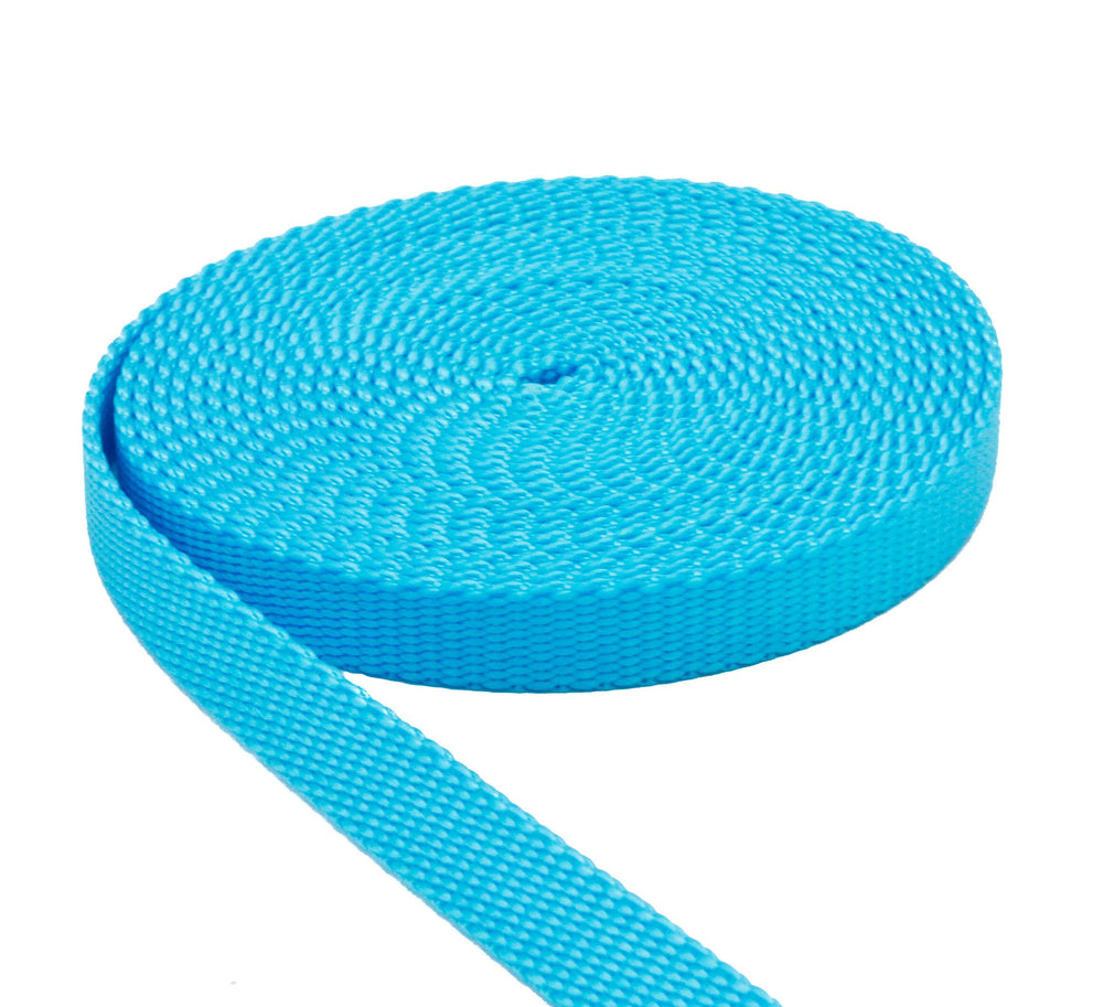 Webbing Plus half-inch turquoise nylon webbing offers strong, versatile strap material for bags and gear.