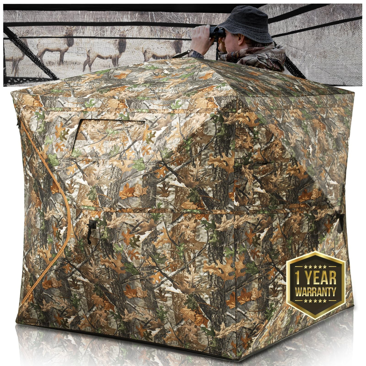 HUNTSEN 270° See-Through Hunting Blind | 2-3 Person Pop-Up Ground Tent with Carry Bag