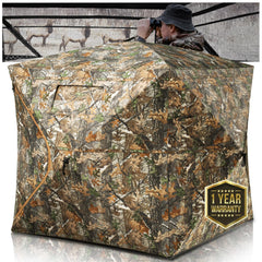 HUNTSEN 270° See-Through Hunting Blind | 2-3 Person Pop-Up Ground Tent with Carry Bag